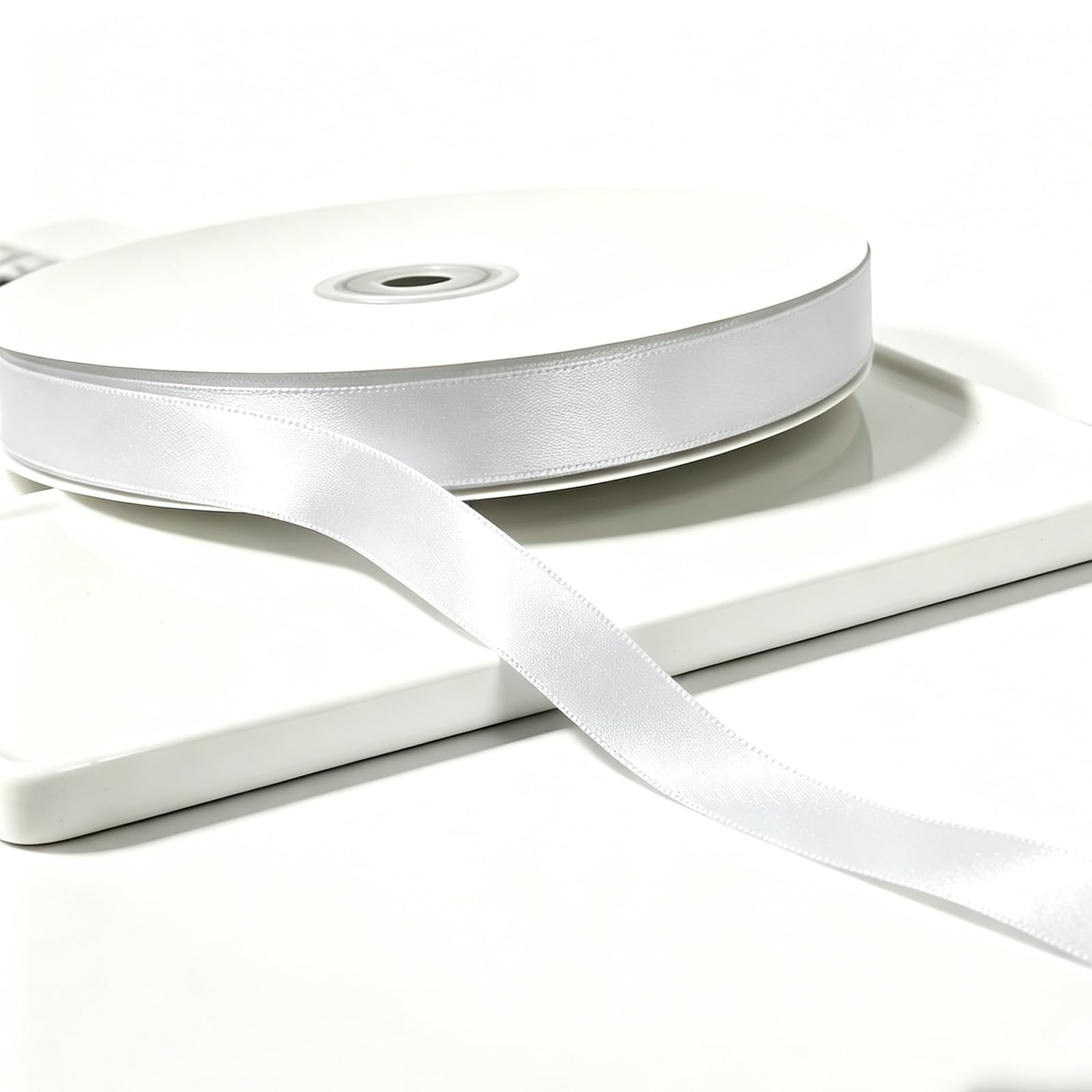 We Moment Zone White Satin Ribbon 10mm x 91m – 3/8 Inch Wide Thick Fabric Ribbon Roll for Gift Wrapping, Crafts, Party Decoration, Florist & Wedding – Long Length Gift Wrap Ribbon
