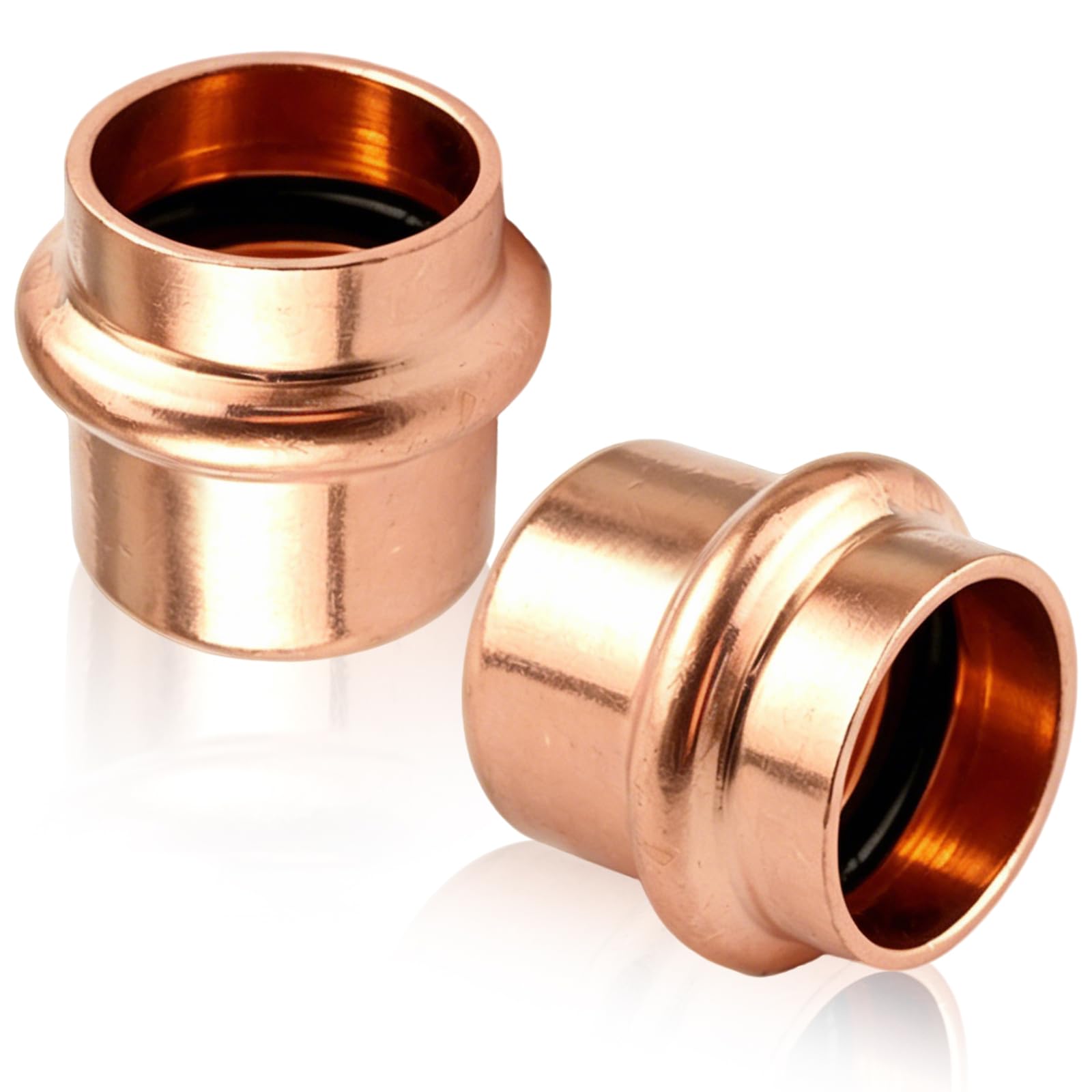 Pressfitting Stopfen 15mm: 2 Stück Kupfer Presskappe V-Kontur – Endkappe für Kupferrohr 15mm, für Trinkwasser & Heizungsanlagen