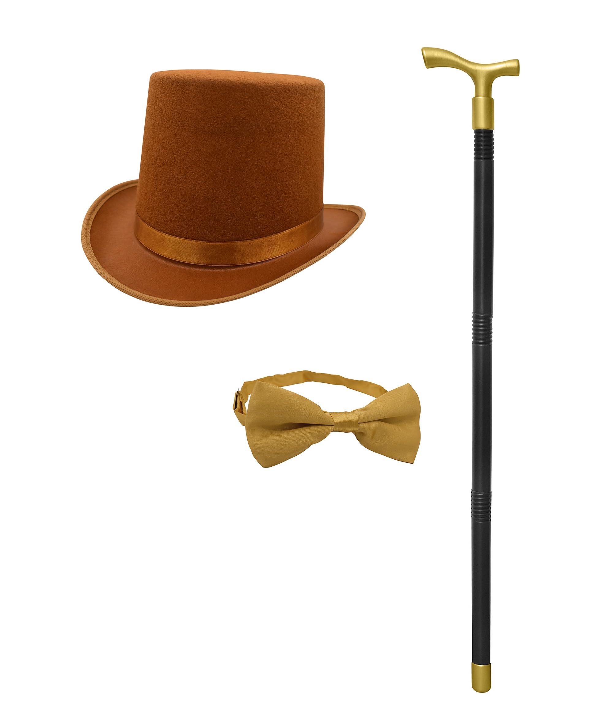 Nicky Bigs NoveltiesAdult Steampunk Top Hat Matching Bowtie Cane Cosplay Chocolate Factory Costume Accessory Set