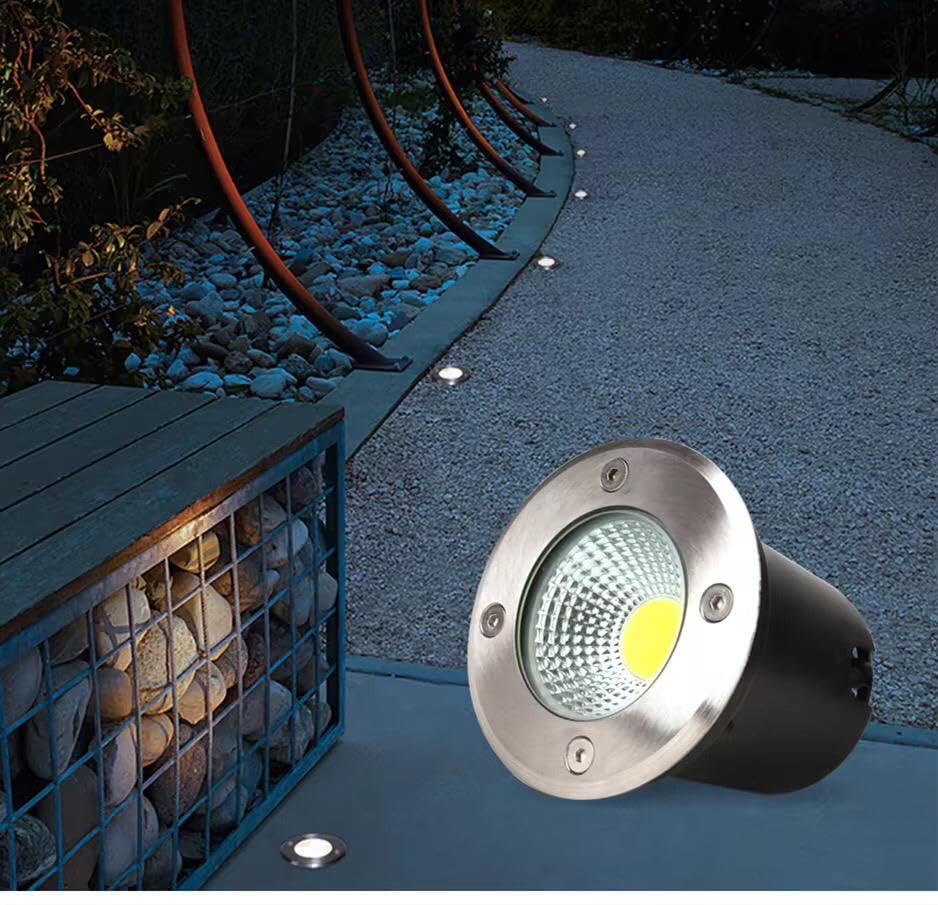 Image of AHUJA INTERNATIONAL Ground Burial Outdoor Path Light Stainless Steal Plate Aluminum Body 220V Direct IP65 Underground Light Buried Recessed Floor Outdoor Lamp (Warm White) 2 Year Warranty (3 Watt)