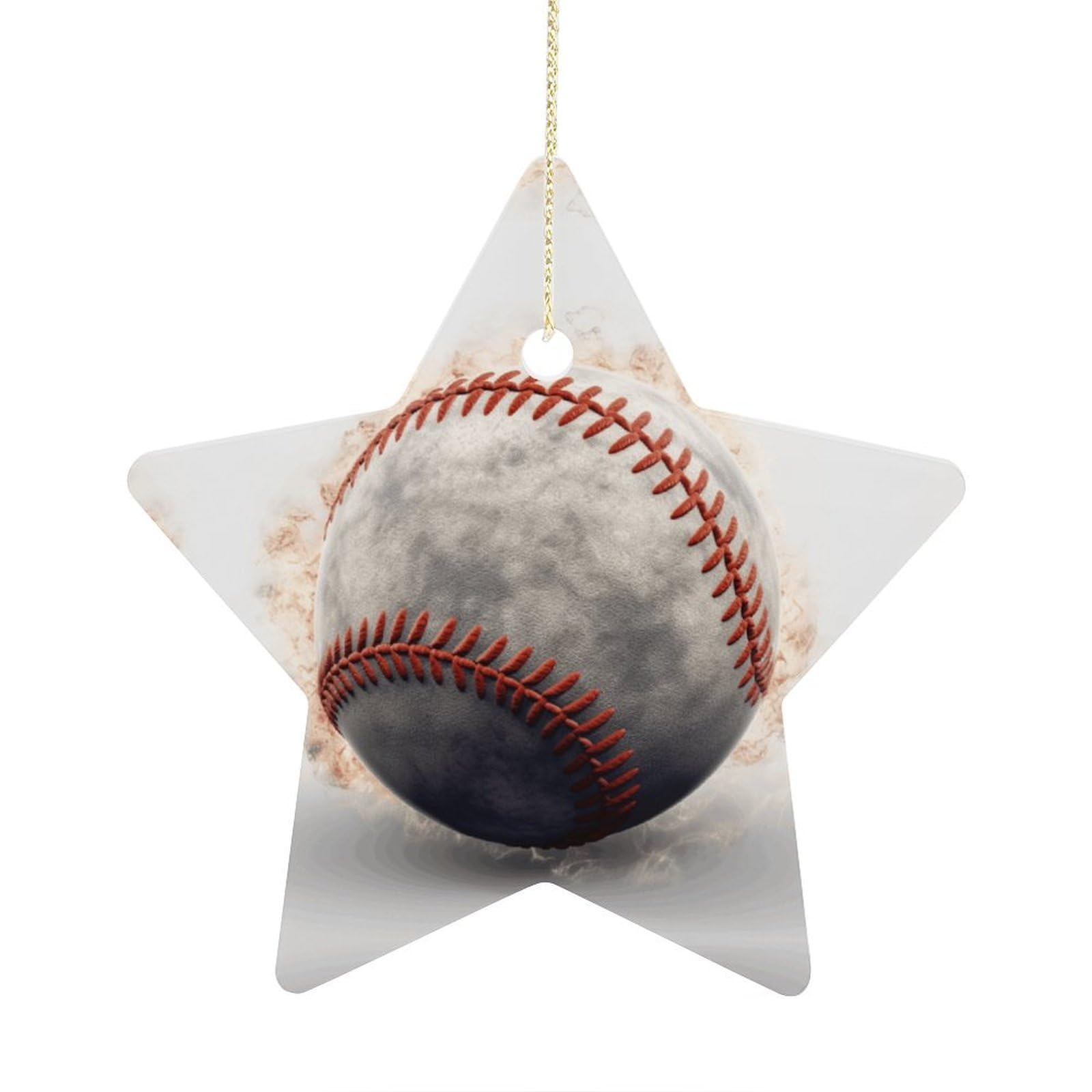 Baseball Stars Ornaments Ceramic Christmas Tree Hanging Light in Weight Christmas Star Pendants Funny Double-Sided Printed Xmas Ornaments for Gifts