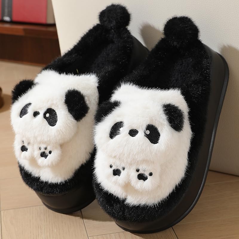 Panda Plush Slippers Home Non-slip Flat Lovers Autumn and Winter Warm Cotton Slippers2