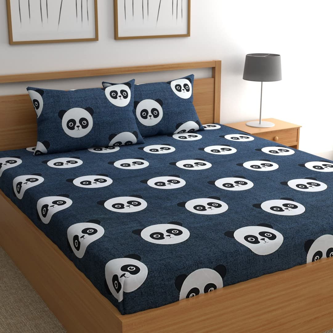 Neekshaa 180 TC Kids Printed Cotton Double Bed Bedsheet with Two Pillow Covers_Size-90 * 90 inch (Panda Design)-image-33