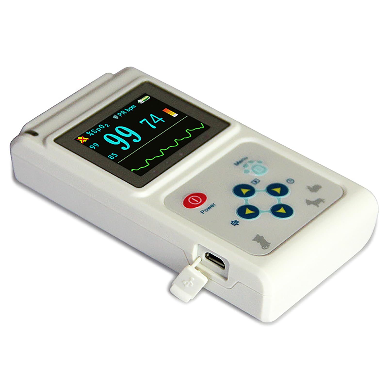 Oxímetro Veterinario Portátil, Veterinario Veterinario De Pulso De Pulso Con Sonda Y Cable USB, Monitor De Frecuencia De Pulso Del Sensor De Oreja/lengua, Almacenamiento Y Función De Reproducción