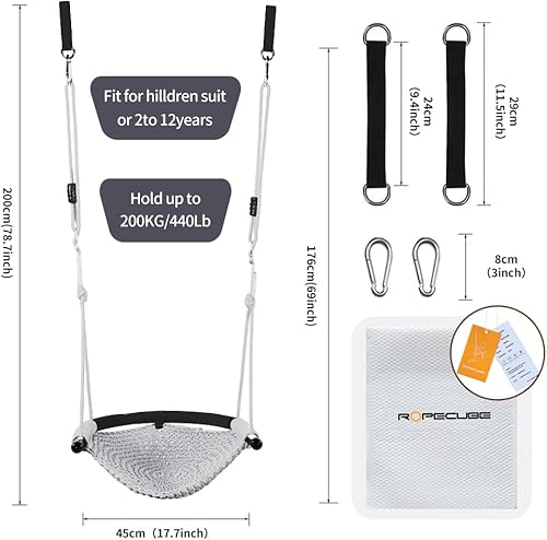 Miniatura 6 de Asiento de columpio tejido a mano para niños con cuerdas ajustables, juego de columpios Little Tikes, para interiores y exteriores, patio trasero,