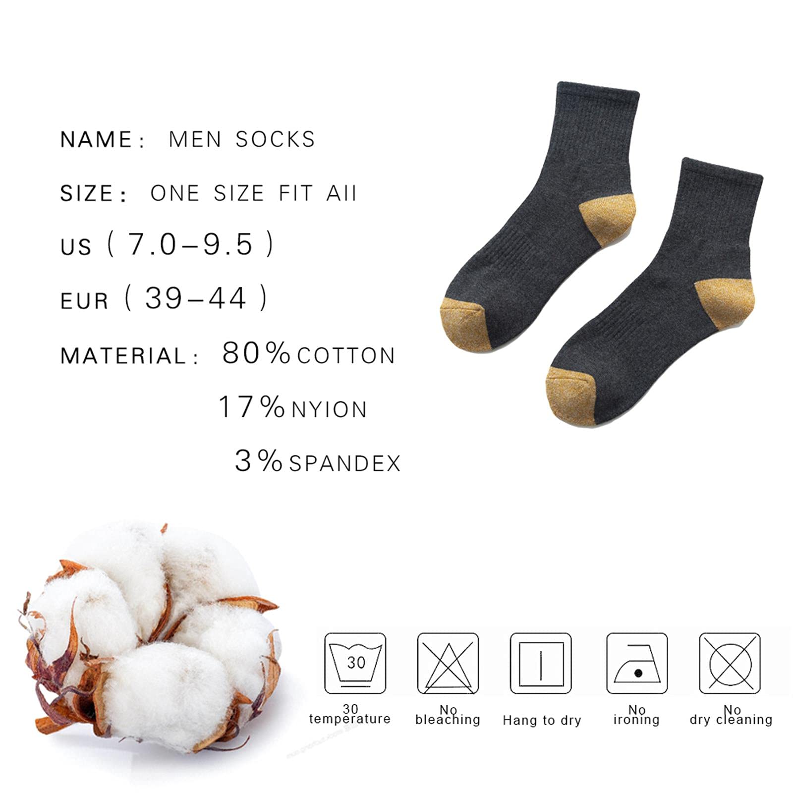 UKKO Calcetines de Hombre Calcetines De Hombre Caliente De Invierno Thicke Terry Transpirable Calcetines Casuales Masculinos-2 Coffee 2 Black 1 Turmeric
