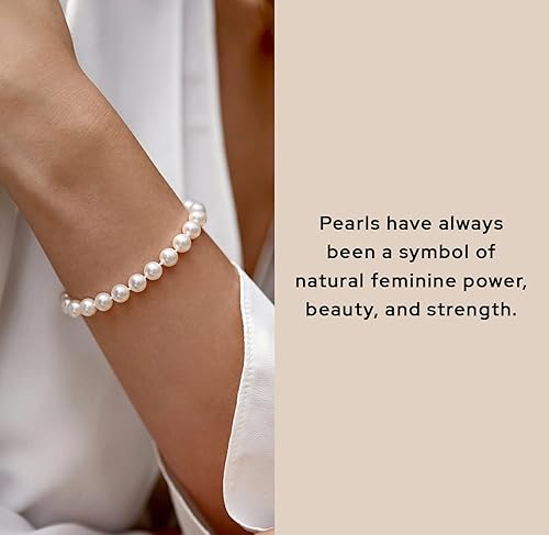 Miniatura 2 de The Pearl Source Pulsera de perlas blancas de agua dulce para mujer, pulsera de perlas cultivadas con cierre chapado en oro de 14 quilates con