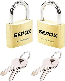 SEPOX® Twins Compact Solid Brass Padlock with Same 4 Keys, 30mm 1-3/16" Heavy Duty Rustproof Body, Small Lock & Key with Big Handle, Keyed Alike for Gate, Gym Locker, Hasp, Tool Box, Luggage, Bag