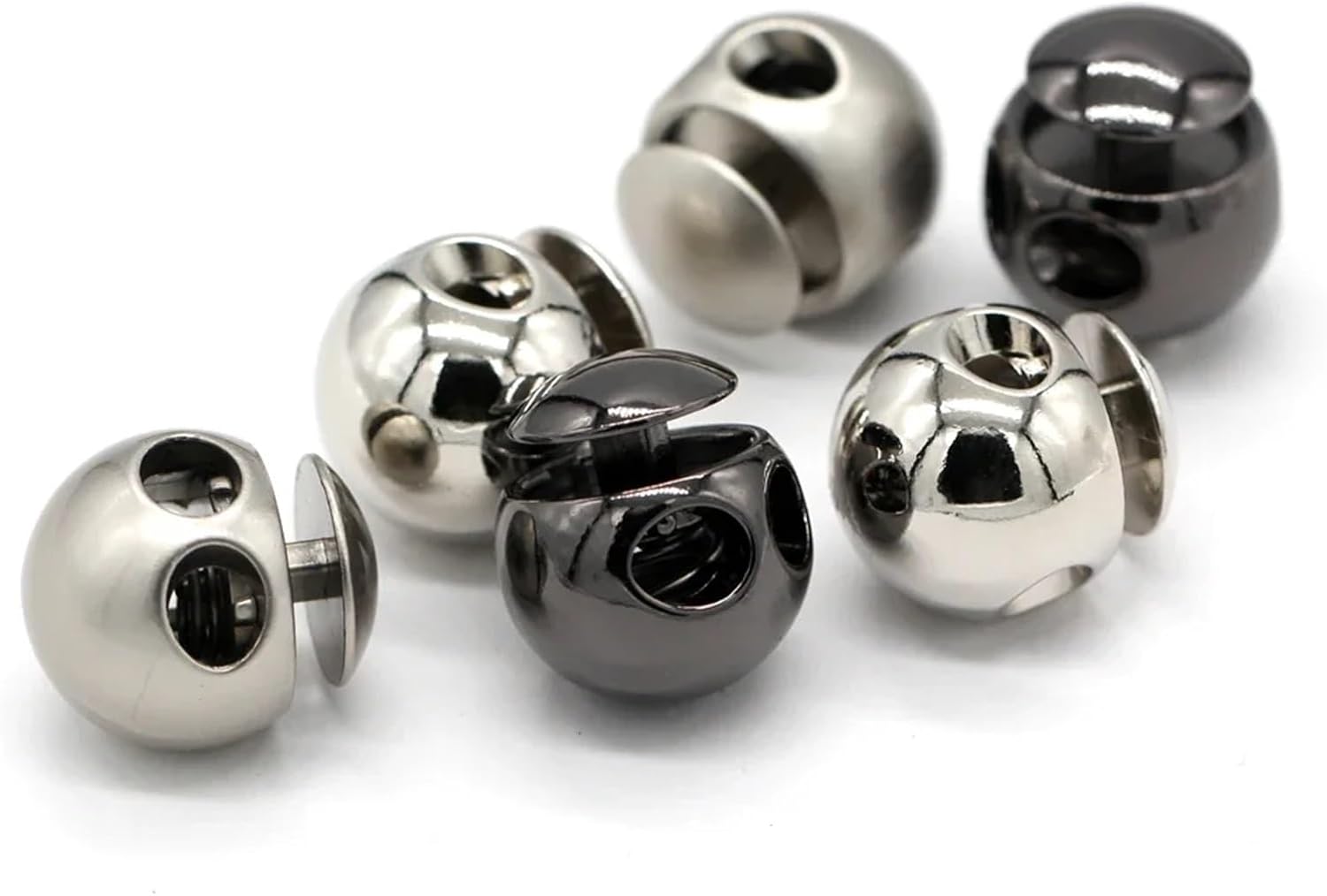 Spring Cord Lock 50Pcs Ball Shape Shock Cord Rope Stopper Alloy Locks 2 Holes(Silver)