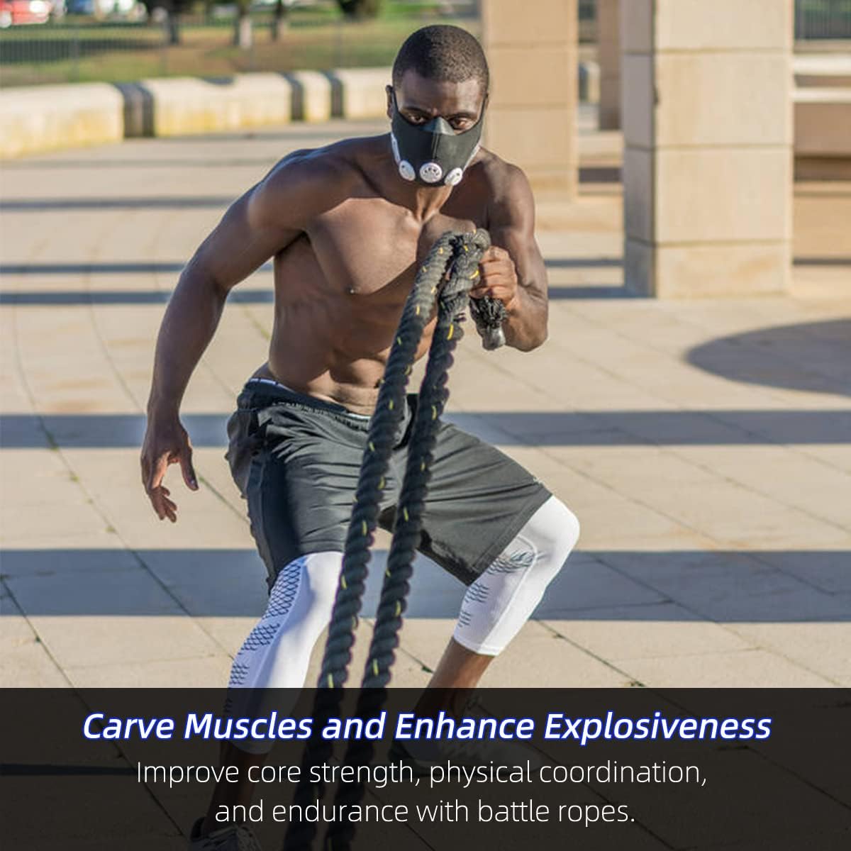 Outroad Battle Rope, 1.5" Diameter 30ft Poly Dacron Workout Exercise Training Heavy Rope, Workout Equipment for Crossfit Training Home Gym & Fitness Exercises, Black and Pattern