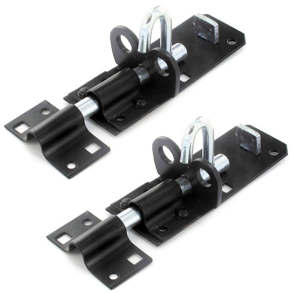 2 x Brenton Strong Sliding Padlock Shed Gate Door Bolt Black or Zinc 200mm (8") Black