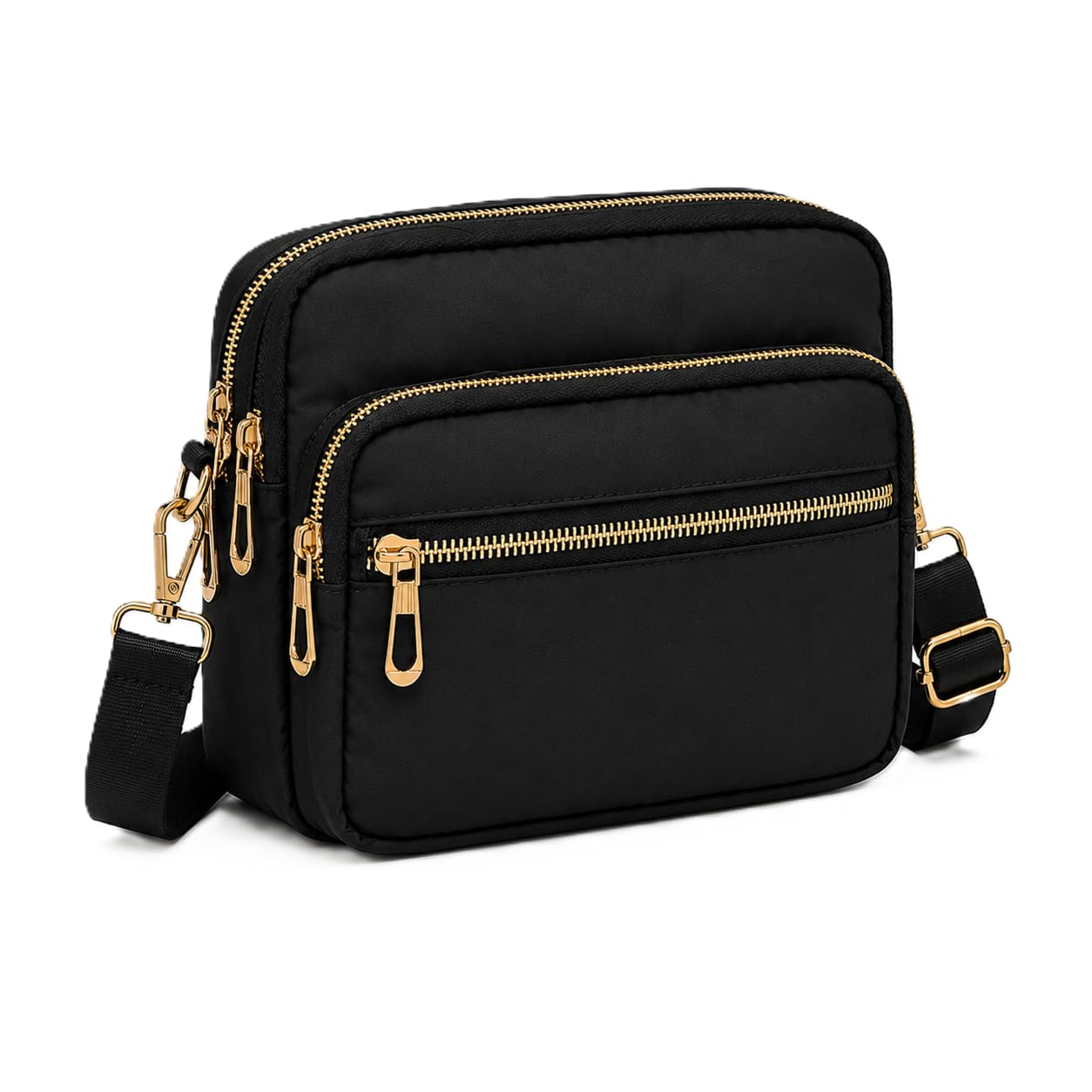 MYRDTR Everyday Fashion Crossbody Bag Women | Black Nylon Gold Zip | Multi Pocket Adjustable Strap Shoulder Sling Purse-picture-44