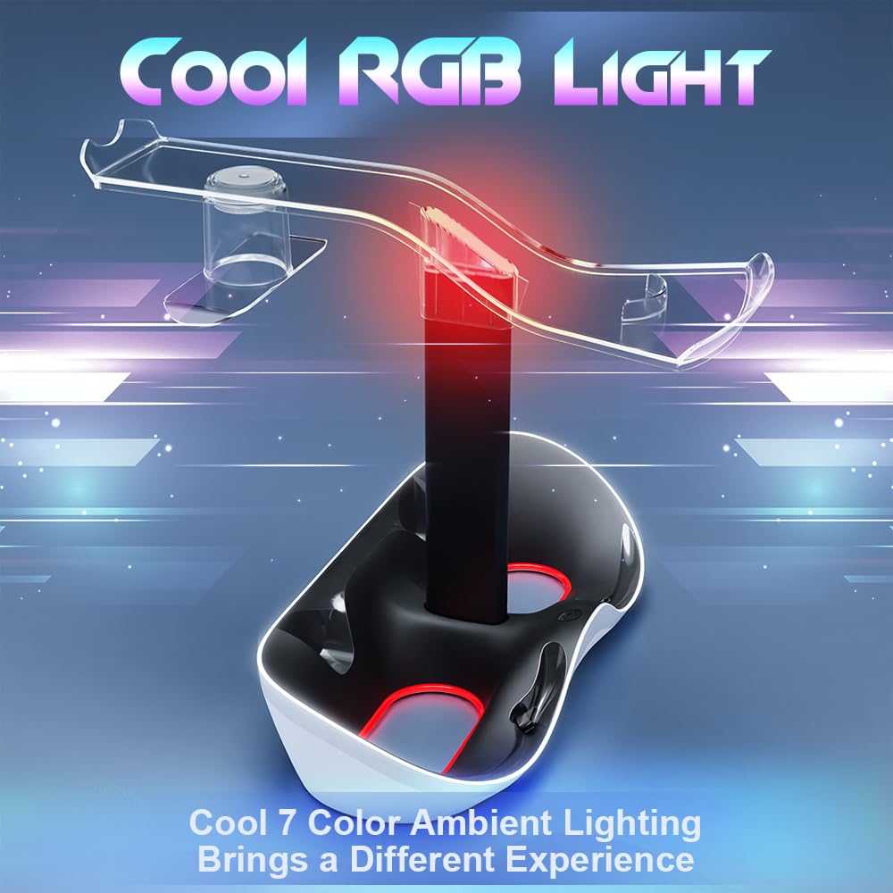 HONCAM Station de charge pour PSVR 2, support multifonction PSVR2 avec 7 lumières RVB, support d'affichage pour casque, station de charge pour deux contrôleurs, connecteur magnétique, câble de type C
