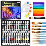 Acrylic Paint Set, Emooqi 24(12ml/0.4oz) Rich Pigment Colors, with 11 Art Brushes, Paint Palette &...
