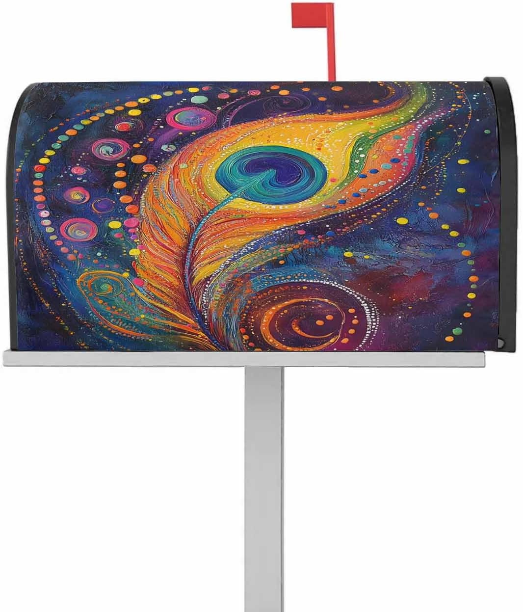 Colorful Peacock Feathers Mailbox Covers Magnetic Standard Size,Abstract Modern Watercolor Art Decorative Post Letter Numbers Box Wrap Covers Small Accessories for Garden Yard Outdoor Décor
