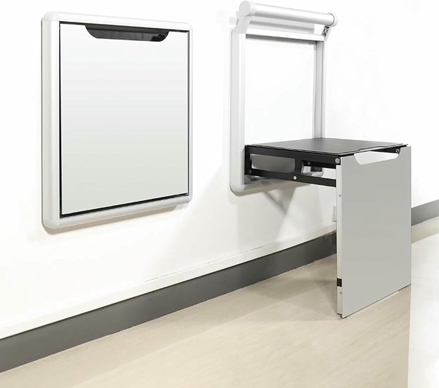 Aluminum Alloy Invisible Shoe Changing Stool Wall Mounted Folding Wall Chair with Armrest, Space Saving