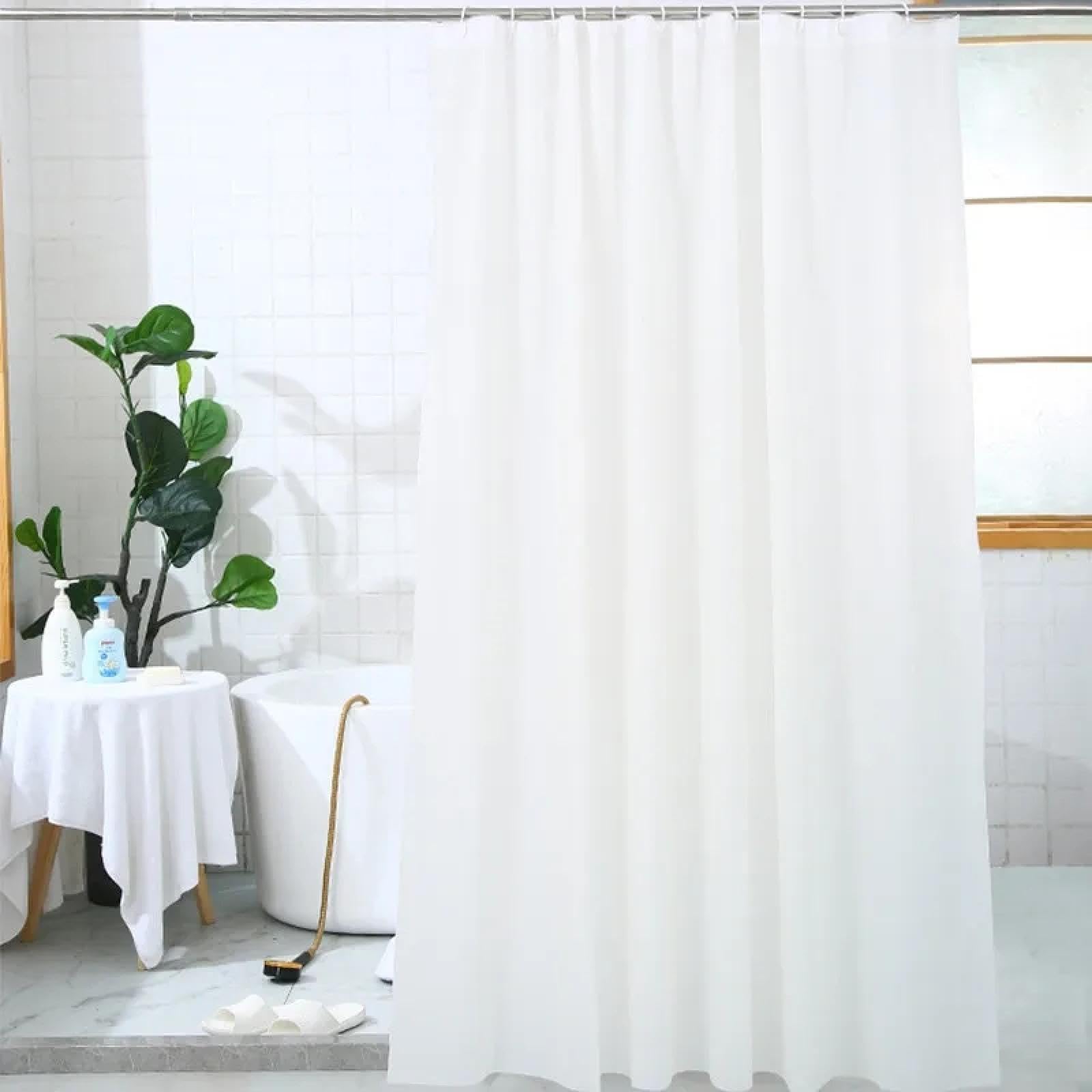 UIYIUI White Waterproof Fabric Shower Curtain Liner with Hooks 53X75in/135x190cm Simple Elegant Modern Machine Washable Hotel Grade Bath Curtain