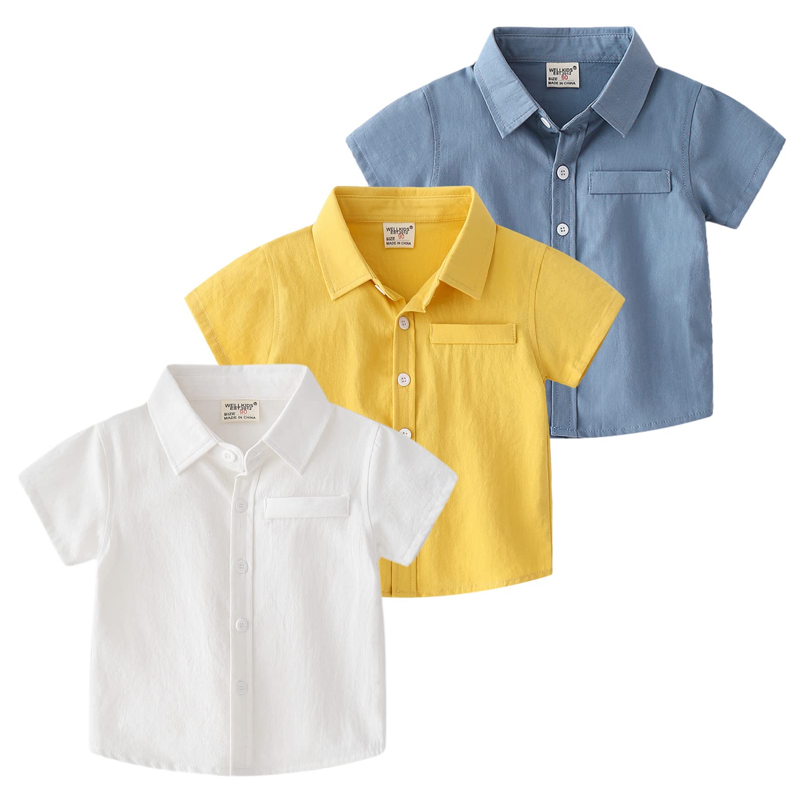 amropi Hawaiana Camisa de Manga Corta para Niños 3 Pack Estampado Camiseta con Botones 1-6 años