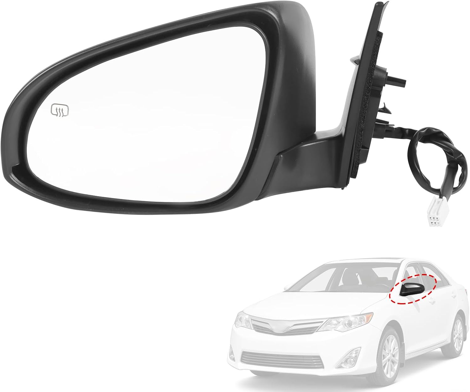 Door Mirror Right Passenger Side Replacement For Toyota Camry 2012 2013 2014, Replace TO1321275 8790806400, Black 3PINS