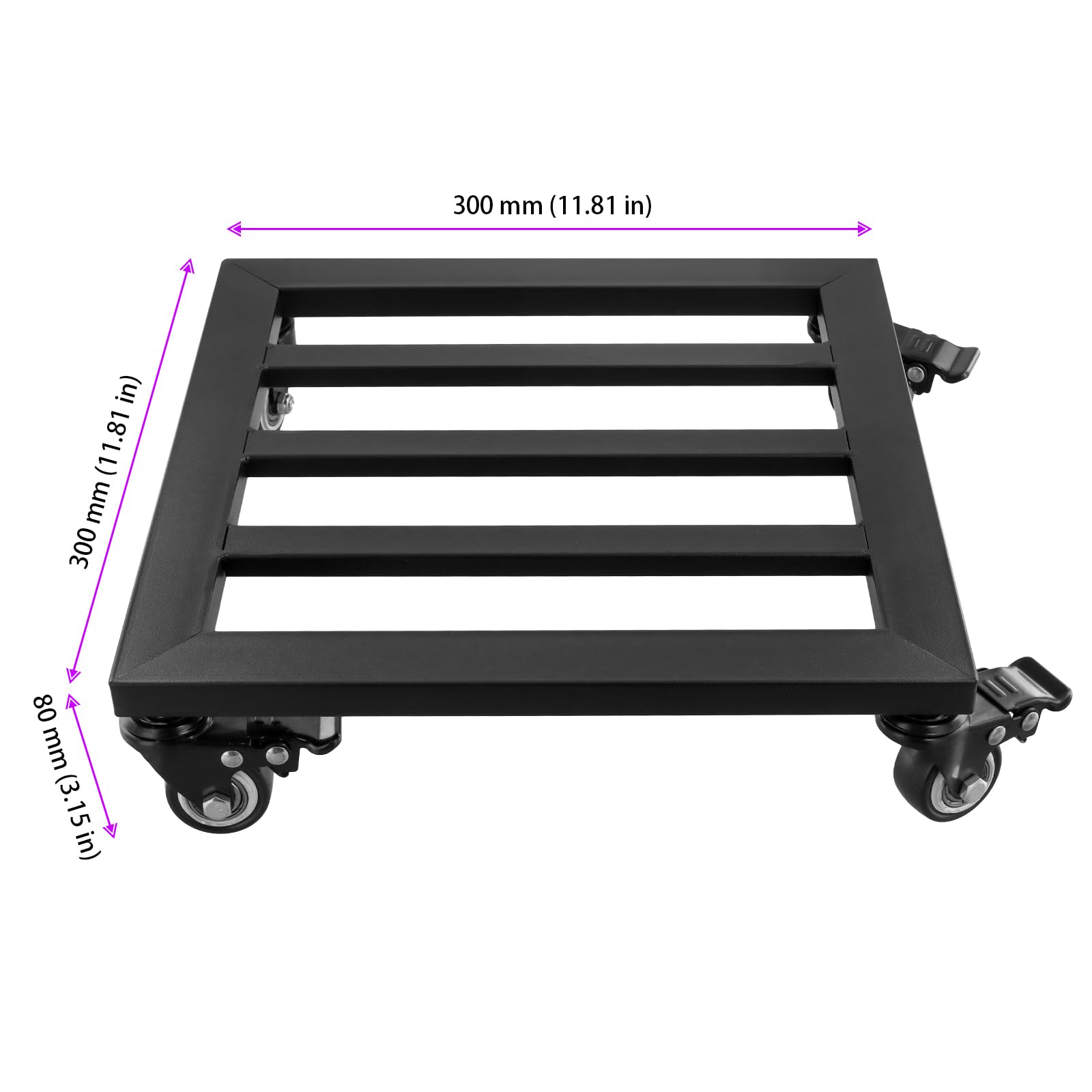 SINJEUN Paquete de 2 soportes cuadrados para macetas con ruedas, 30 x 30 x 8 cm, estantes móviles negros para macetas, carrito de metal para interiores y exteriores