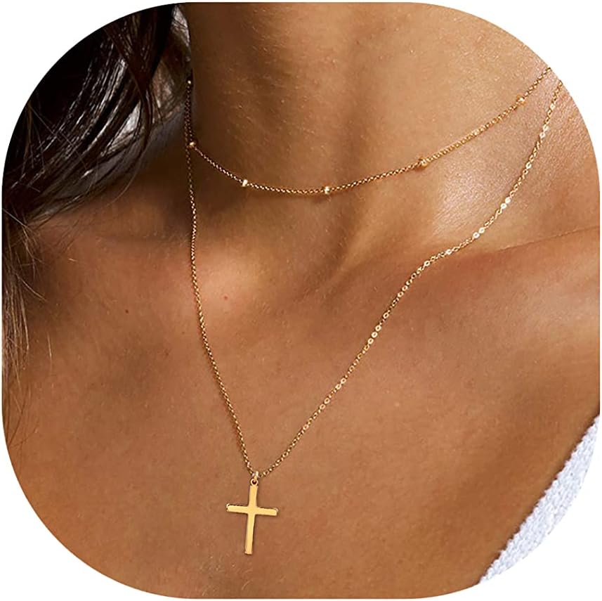 6-layered gold satellite cross necklace