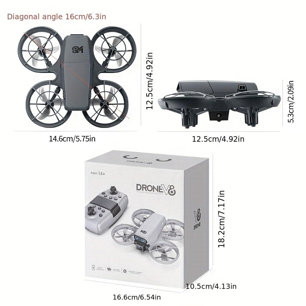 RC Small Drone with Dual Cameras, Light Eyes, All-Round Propeller Guard, Altitude Hold, One-Key Takeoff, 3D Flips, 2 Batteries, Intelligent Obstacle Avoidance, Remote Control Helicopter Airplane, Hovering, APP Control, LED Lights, for Beginners FPV Palm Takeoff Mini Quadcopter (Gray-White)