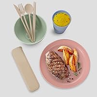 Vista 3 de Juego de vajilla de paja de trigo, 32 piezas, apto para microondas y lavavajillas, vajilla irrompible, vajilla reutilizable, platos ligeros