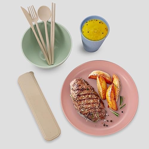 Miniatura 3 de Juego de vajilla de paja de trigo, 32 piezas, apto para microondas y lavavajillas, vajilla irrompible, vajilla reutilizable, platos ligeros para