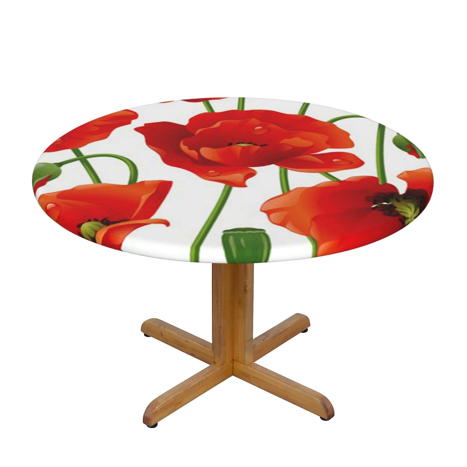 Ffshkowe Flower Elastic Round Tablecloth Oil Proof Table Cover For Dining Party Picnic