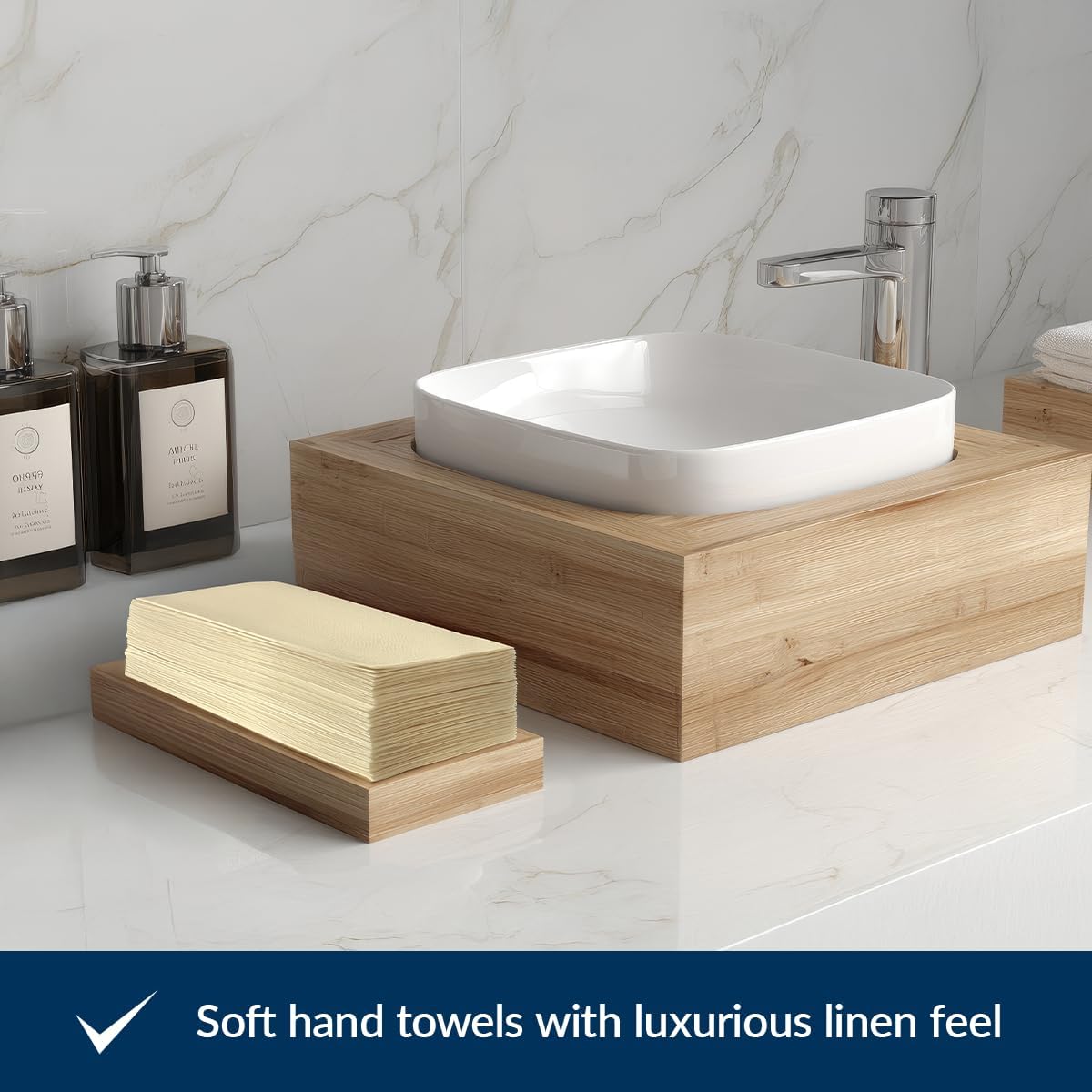 PAW - 50-Pack Disposable Cream Linen-Feel Guest Towels 8" x 4" Folded, European Quality Hand Towels, Elegant Dinner Napkins for Special Occasions - Wedding, Birthday, Holiday, Bridal Shower