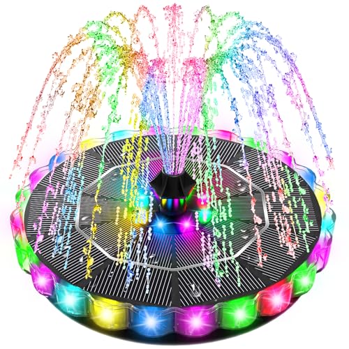 SZMP Fontaine Solaire Extérieure de Jardin 3.5W Modèle Amélioré 2026, Flottante avec 32 LEDs Colorées, 2000mAh & 8 Buses, Pompe Solaire Bassin Extérieur...