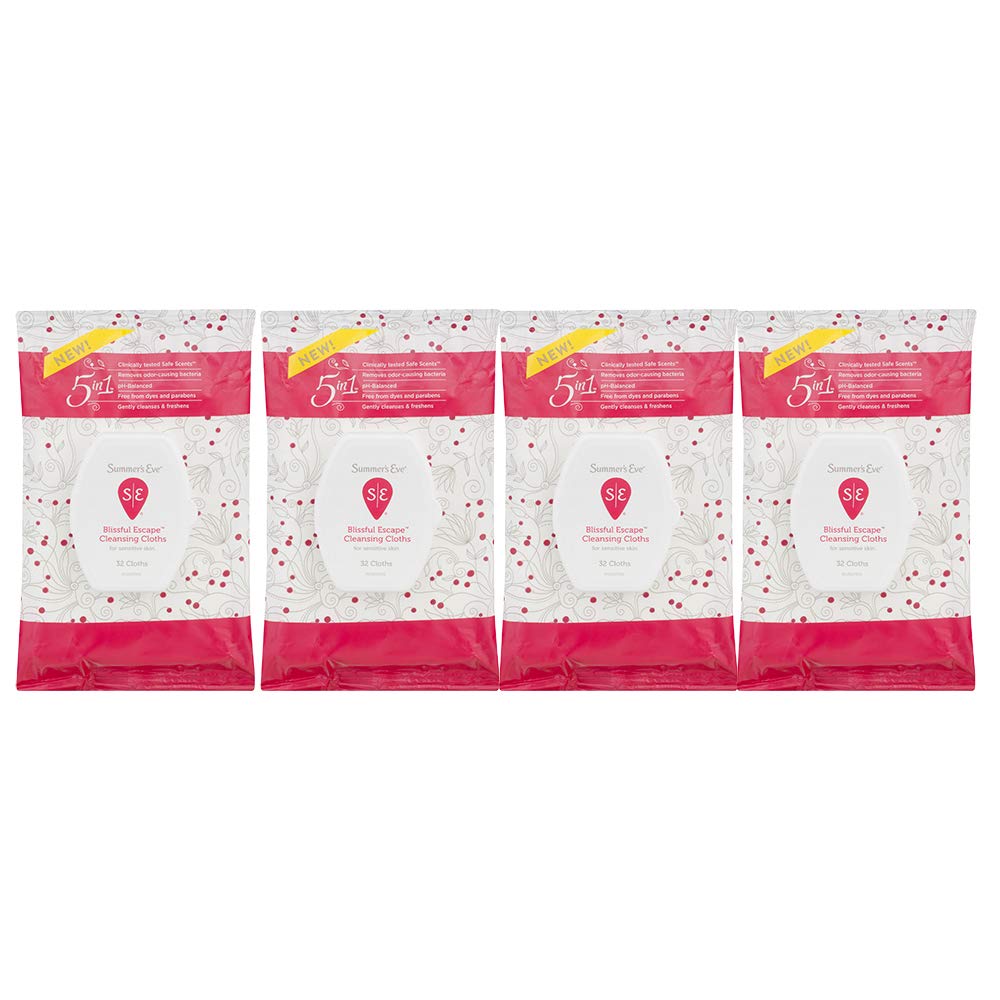 Summer's Eve Cleansing Cloths | Blissful Escape | pH-Balanced | 32 Count | Pack of 4
