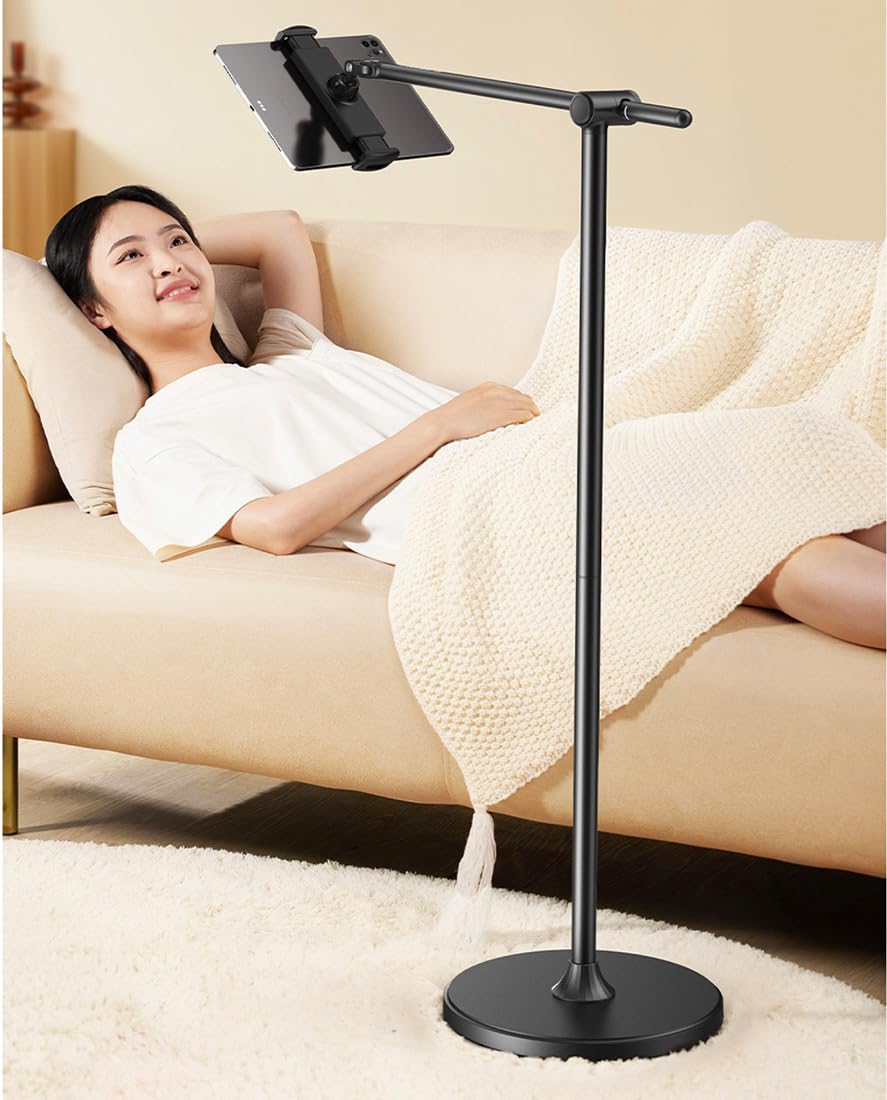 Tablet Stand for Bed Floor Tablet Stand Tablet Holder Adjustable Phone Stand Holder for 4.7-12.9'' iPad, iPhone, Samsung Galaxy Tablet Black