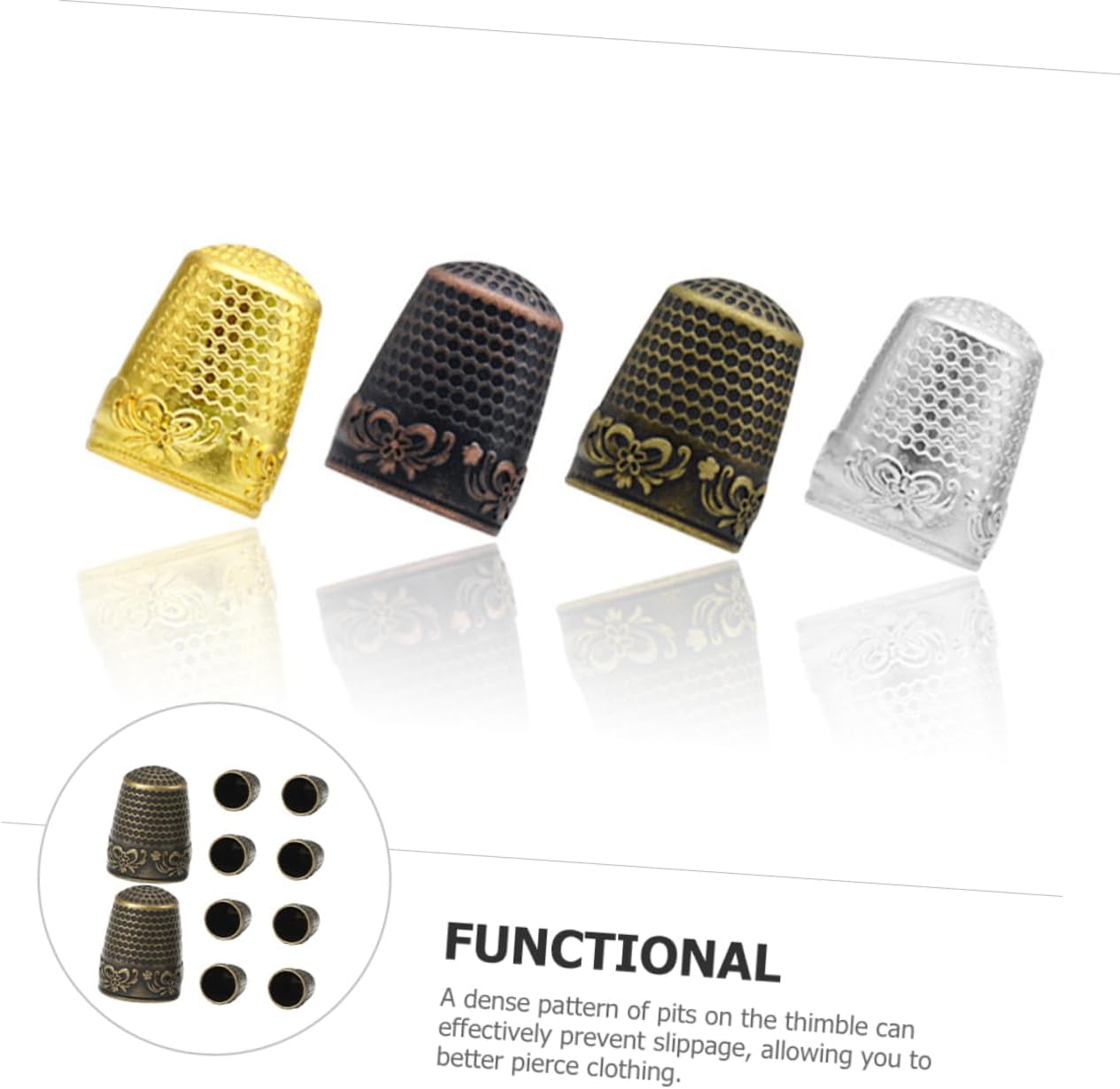 HOMSFOU 10Pcs Copper Sewing Thimbles for DIY Crafting Professional Finger Protectors Portable Finger Tips for Quilting and Knitting