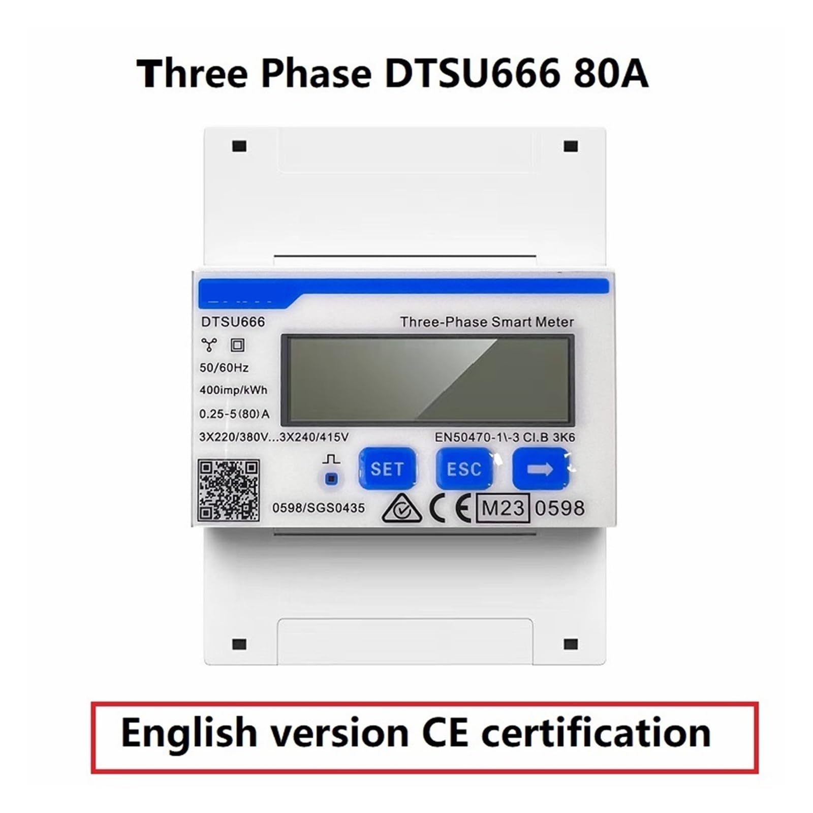 DDSU666 DTSU666 80A Single Three Phase MODBUS RS485 Bi-directional Smart Energy Power KWH Electric Solar Meter Wattmeter(DTSU666-CT 100-5A)