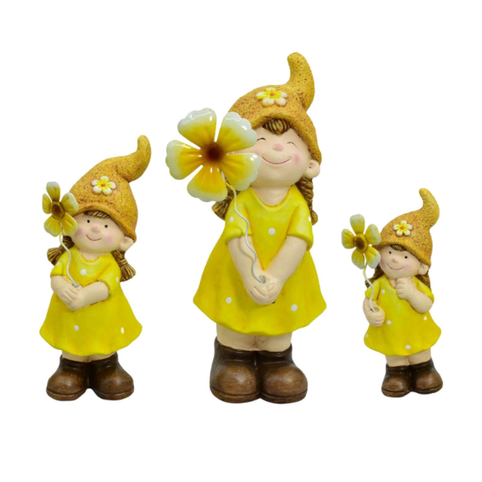 3 Piezas Duende Estatuas Gnomo Figuras Decorativas Ornamentos de Cerámica para Decoración Exterior Jardín Patio Boda Fiesta Regalo, Chicas, Individual