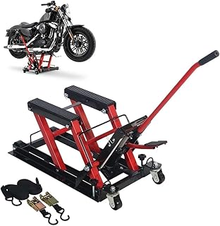 Motorcycle Jack Steel Hydraulic Motorcycle ATV Lift 1500 lbs Capacity Mounting Trestle Folding Lift Garage Tools Set Motor Lifting Tool for Home