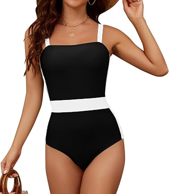 ETOSELL Womens One Piece Swimsuits Summer Tummy Control Bathing Suit Color Block Square Neck Slimming Swimwear