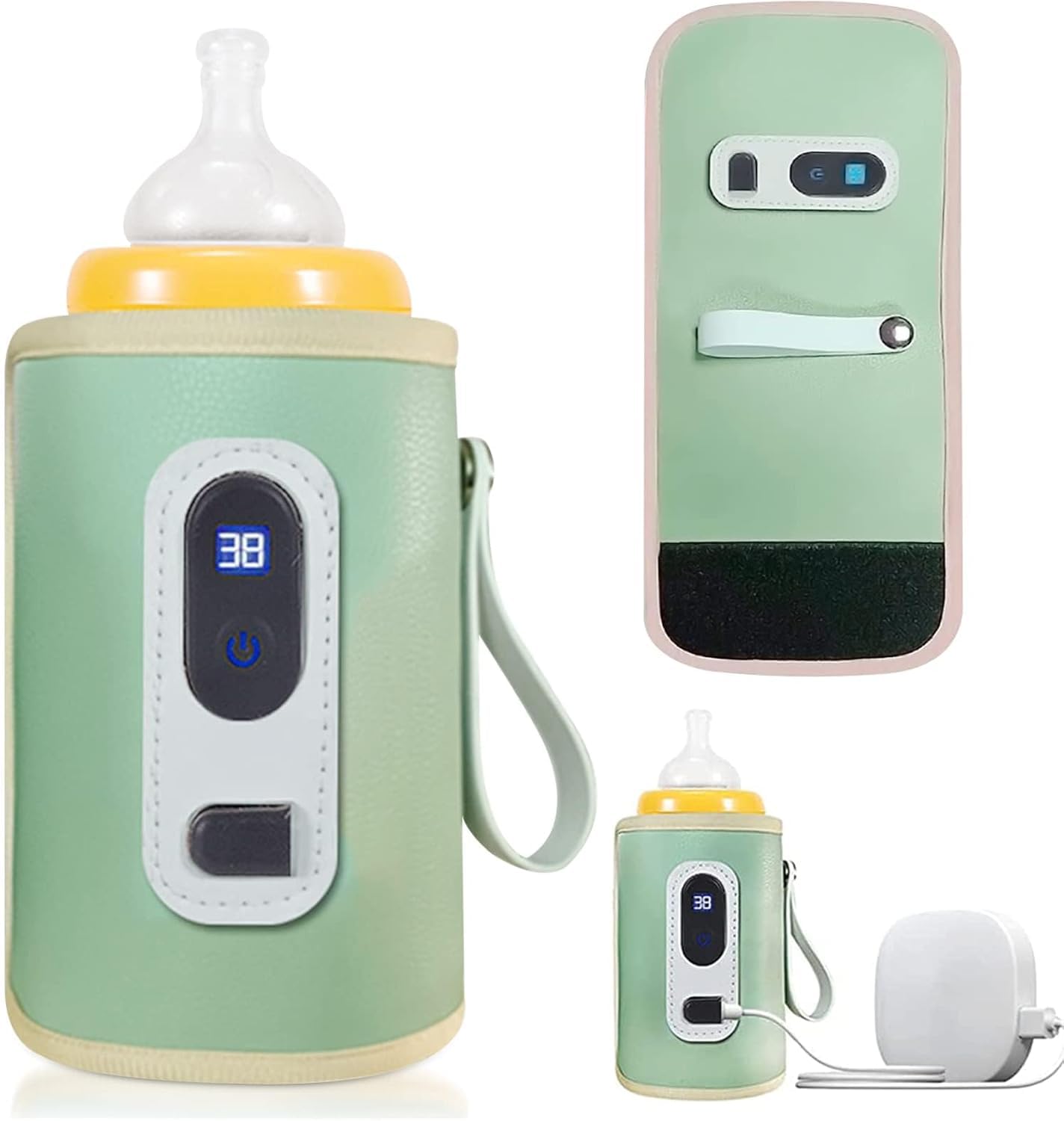 X spring Bottle Warmer Cover, Baby Bottle Heater, USB Bottle Warmer Bag, Portable Baby Bottle Food Warmer with 5 Levels of Temperature Adjustment, Travel Smart Insulation Milk Bottle Cover Bag