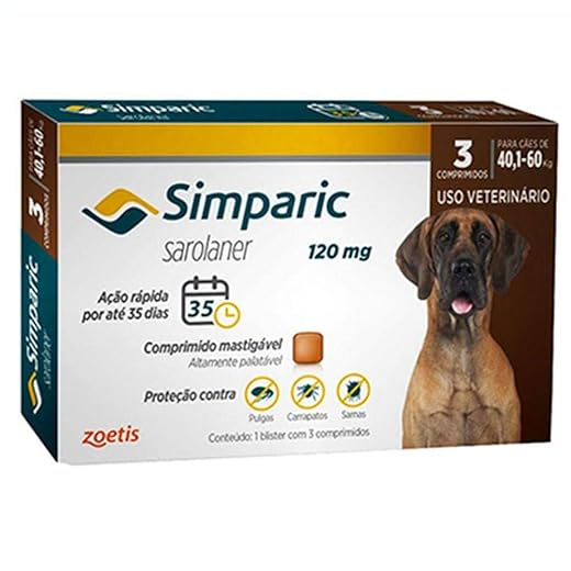 Simparic 120mg Antipulgas E Carrapatos Cães De 40 Á 60 Kg 3 Comprimidos Zoetis