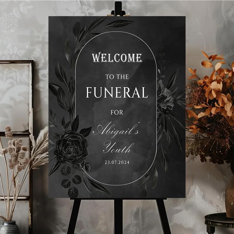 Funeral For My Youth 30th Birthday Party Welcome Sign Personalized RIP Twenties Custom Welcome Board Gothic Farewell to Youth Decor.