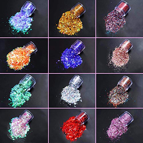JUN-H 12 Arten Chunky Glitter Nagel Sequin Glitter für Gesicht Nägel Augen Lippen Haare Körper Make Up Glitter Sequin… – Bild 5