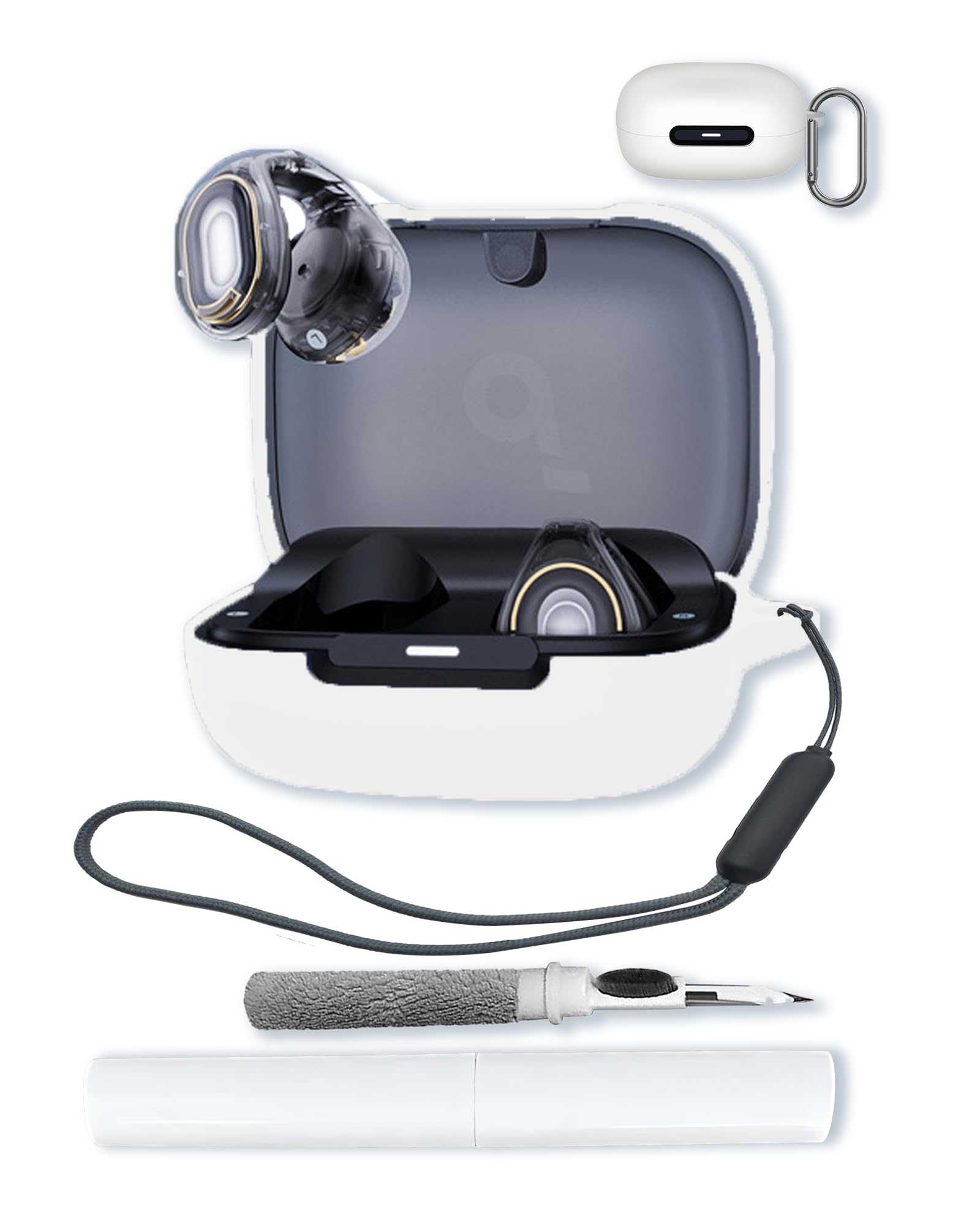 Silicone Case Compatible with Soundcore C30i by Anker with Keychain,Cleaning Kit and Lanyard, Soft Protective Shockproof Cover Open-Ear Earbuds for