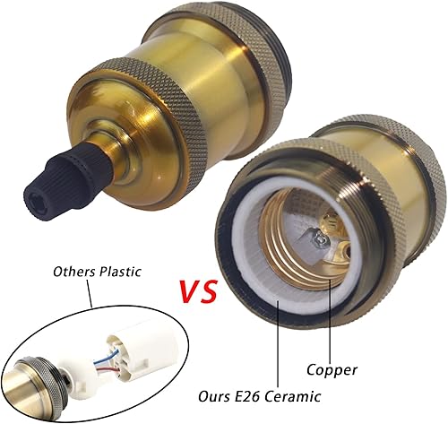 Miniatura 3 de REXTiN 2 paquetes de 3.9 ft E26 E27 LED vintage de luces colgantes ajustables kit de cable de luz colgante de cerámica para lámpara colgante