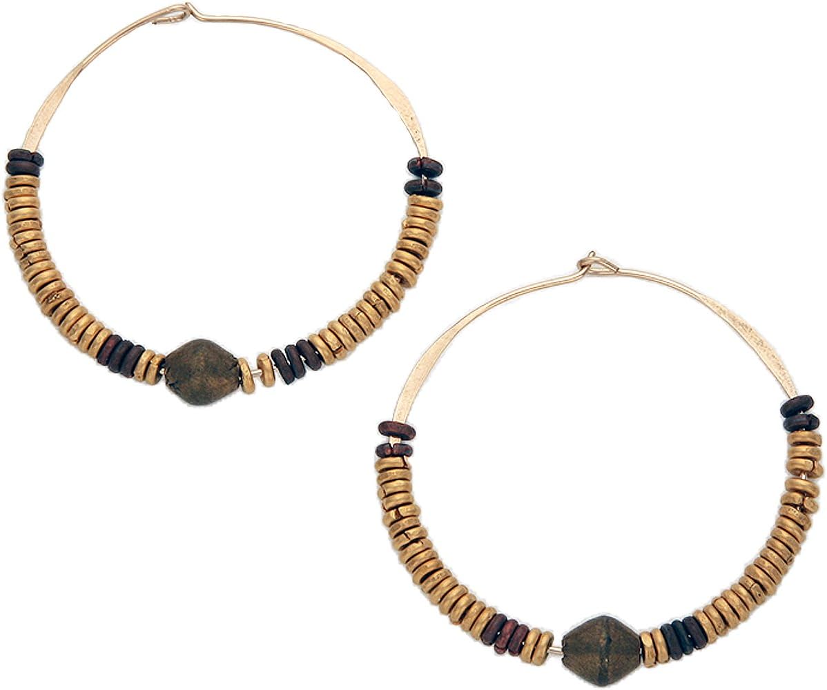 Hoop Earrings - Brass 1.5 Inch Hoops, Copper and Gold Plated Heishi Beads
