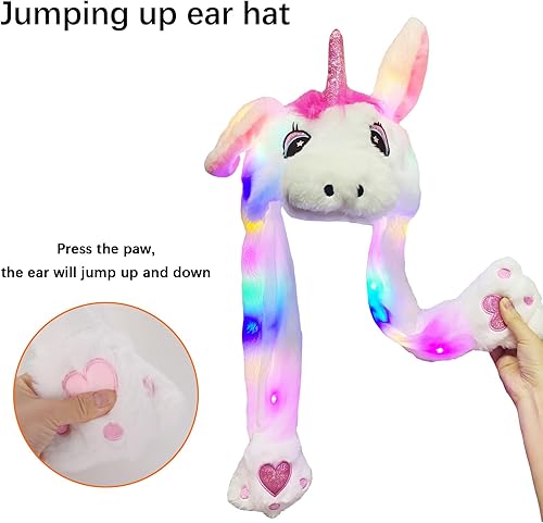 Miniatura 2 de Sombrero de orejas LED que brilla en movimiento, sombrero de peluche para saltar con orejas de animales, disfraz de Halloween, Navidad, para niños y