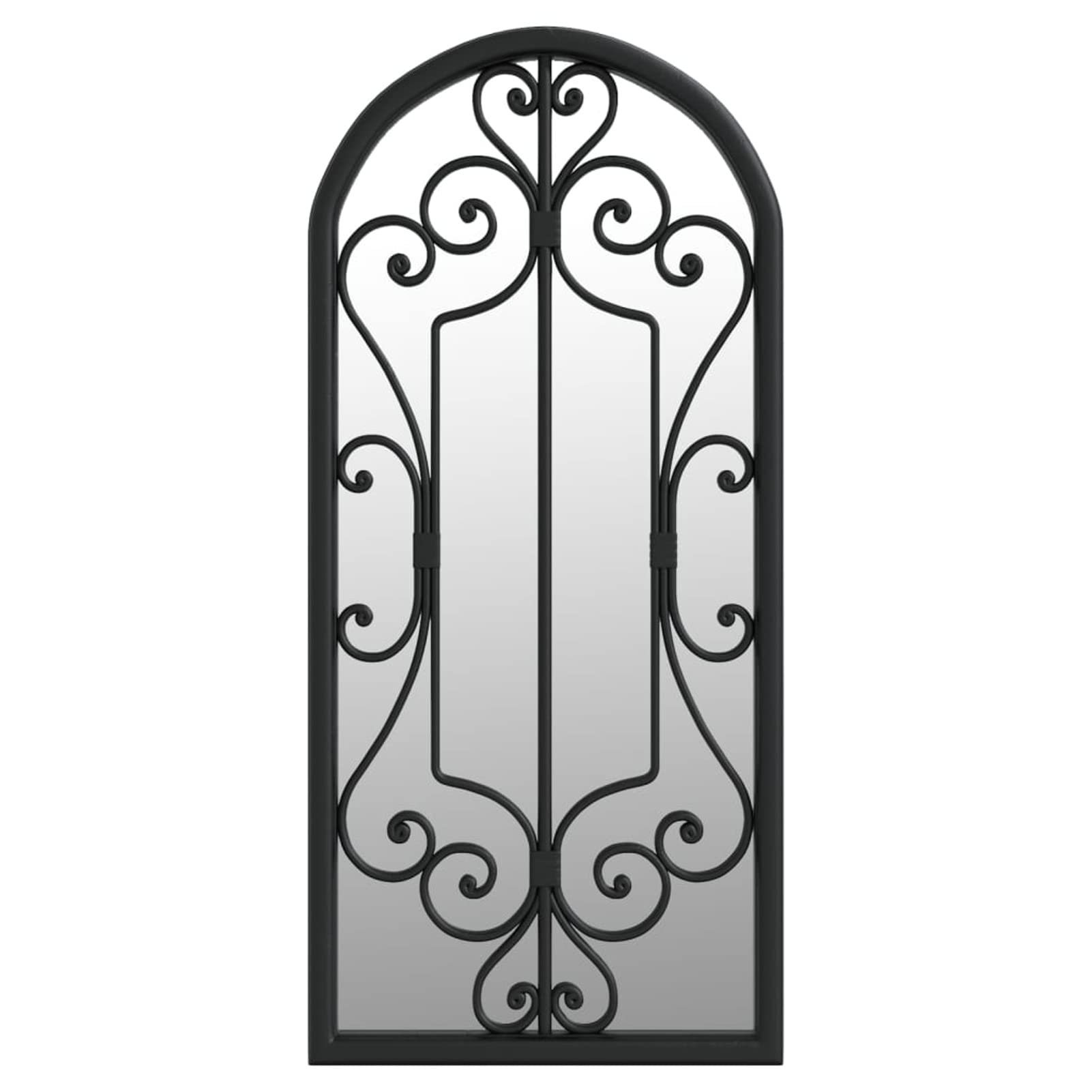 Miroir de jardin noir 100 x 45 cm en fer pour usage extérieur, miroir de jardin pour fenêtre d'église, mobilier extérieur, effet pierre
