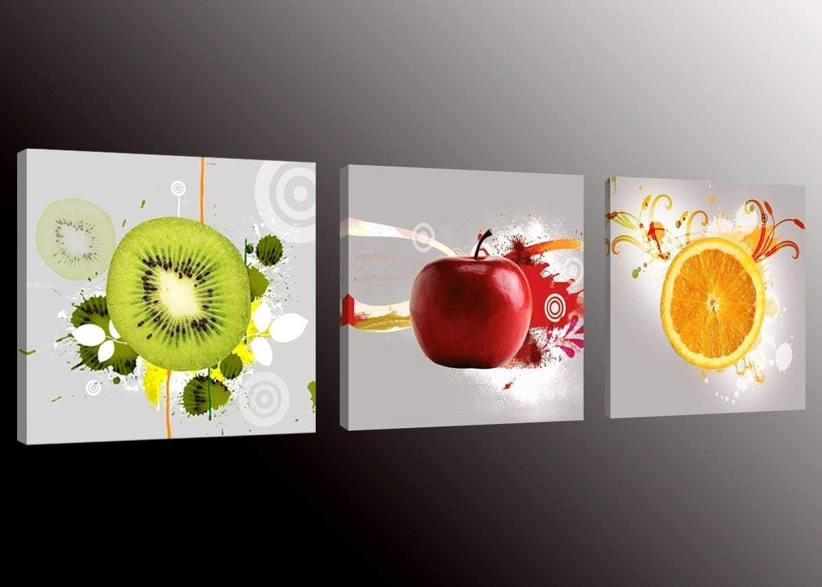 Kx1656 Fruit Picture Canvas Wall Art Prints for Kitchen,Framed Food Canvas Painting for Kitchen,Red Apple,Orange,Green Kiwi Print on Canvas Art Home Wall Decor