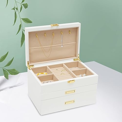 Miniatura 2 de CNCEST Caja organizadora de joyería de 3 capas de 11 x 7.5 x 7.1 pulgadas, soporte de gran capacidad, estuche de almacenamiento para pulseras, color