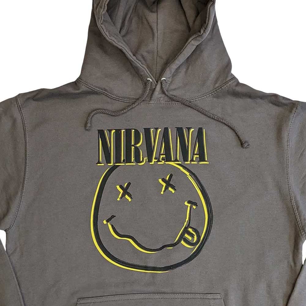 Rock Off officially licensed products Nirvana Felpa con Cappuccio Inverse Smile Band Logo Ufficiale Unisex Charcoal